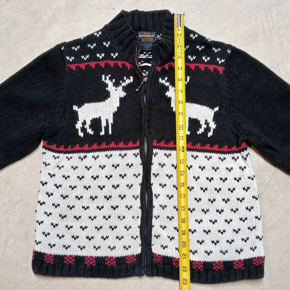 Vintage Woolrich Womens Sweater LARGE Reindeer Christmas Holiday Nordic Cardigan